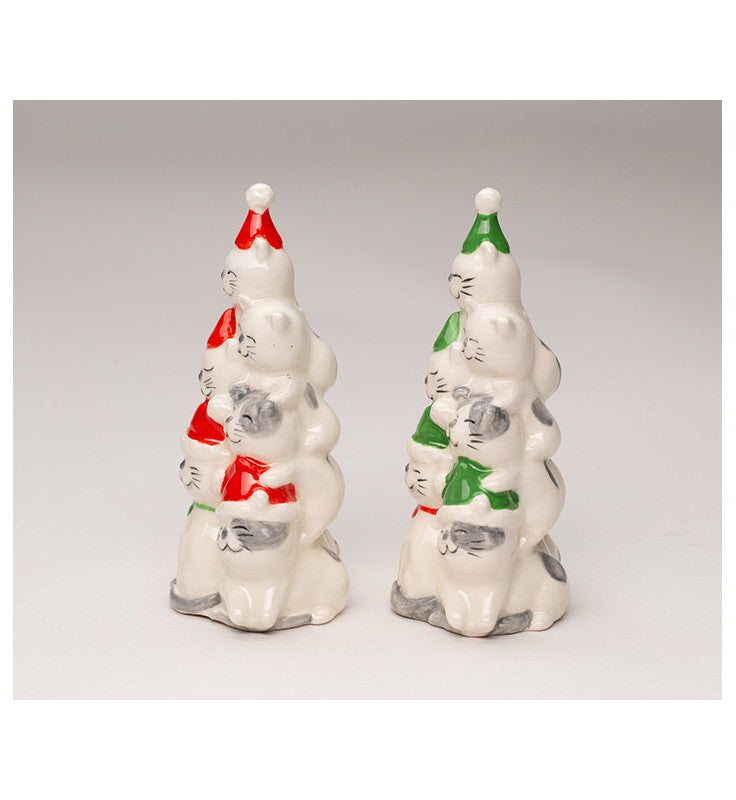 Ceramic Christmas Tree Cats Salt and Pepper Shakers