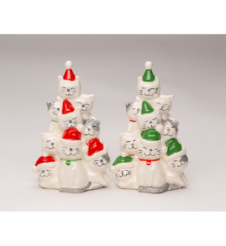 Ceramic Christmas Tree Cats Salt and Pepper Shakers