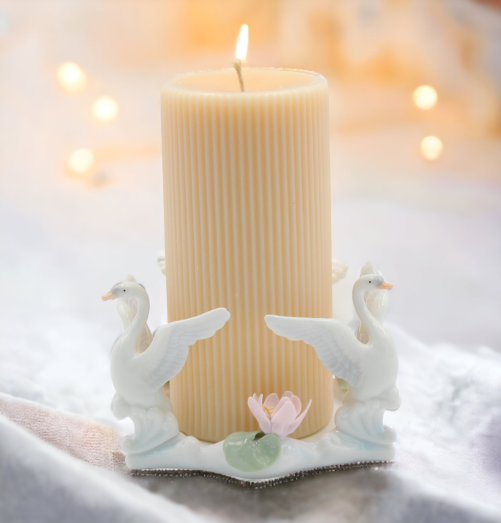 Ceramic Swan Pillar Candle Holder, Wedding Décor or Gift, Anniversary Décor or Gift, Romantic Home Décor, Vanity Decor