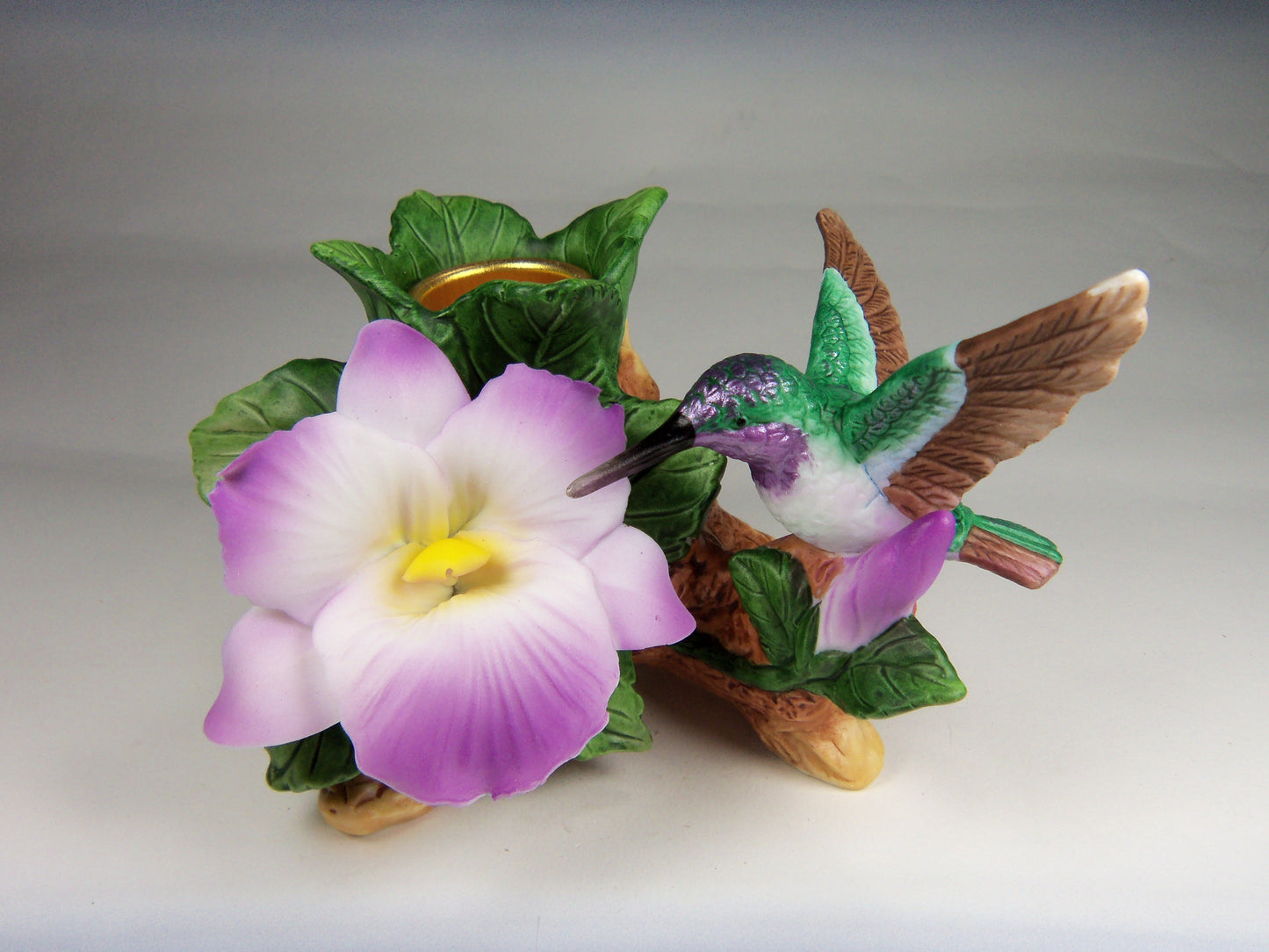 Ceramic Hummingbird with Flower Candle Holder, Home Decor, Gift for Her, Gift for Mom, Birdwatcher Gift