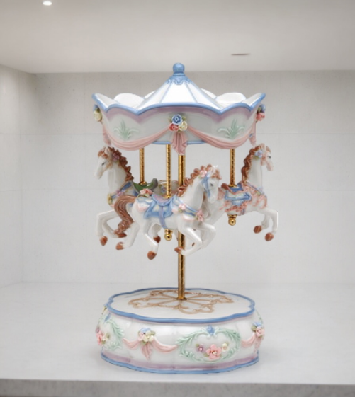 Ceramic Merry-Go-Round Carousel Music Box, Home Decor, Gift for Her, Gift for Mom, Horse Lover Gift