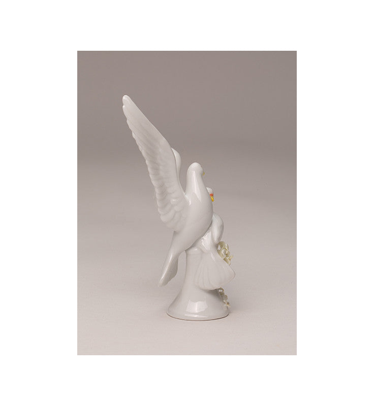 Ceramic Double Doves with Ivory Flowers Figurine, Wedding Table Decor, Wedding Cake Topper, Gift for Her