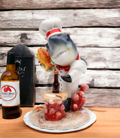 Ceramic Shark Chef Figurine, Home Decor, Restaurant Decor, Kitchen Decor, Gift for Chef, Gift for Mom, Gift for Him