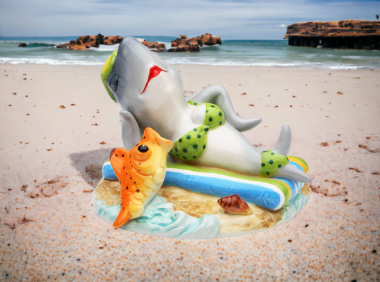 Ceramic Sunbathing Shark on the Beach Figurine, Gift for Her, Gift for Mom, Home Decor, Shark Lover Gift, Summer Decor