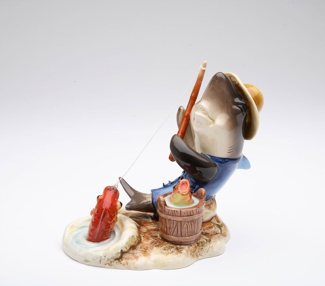 Ceramic Fishing Shark Figurine, Gift for Him, Gift for Dad, Home Decor, Gift for Fisher, Gift for Son