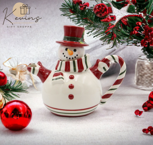 Ceramic Christmas Decor Snowman Teapot, Gift for Her, Gift for Mom, Tea Party Décor, Café Décor, Christmas Décor