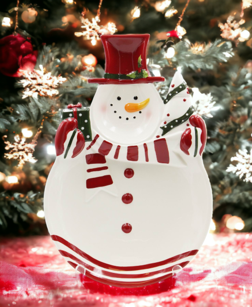 Ceramic Snowman Serving Plate, Home Décor, Gift for Her, Gift for Mom, Kitchen Décor, Christmas Décor