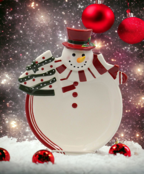 Ceramic Snowman Plate, Home Décor, Gift for Her, Gift for Mom, Kitchen Décor, Christmas Décor