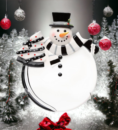 Ceramic Black and White Snowman Plate, Home Décor, Gift for Her, Gift for Mom, Kitchen Décor, Christmas Décor