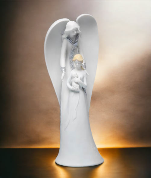 Ceramic Angel With Mother & Baby Figurine, Home Décor, Religious Décor, Religious Gift, Baptism Gift, Gift for New Mom, Baby Shower Gift