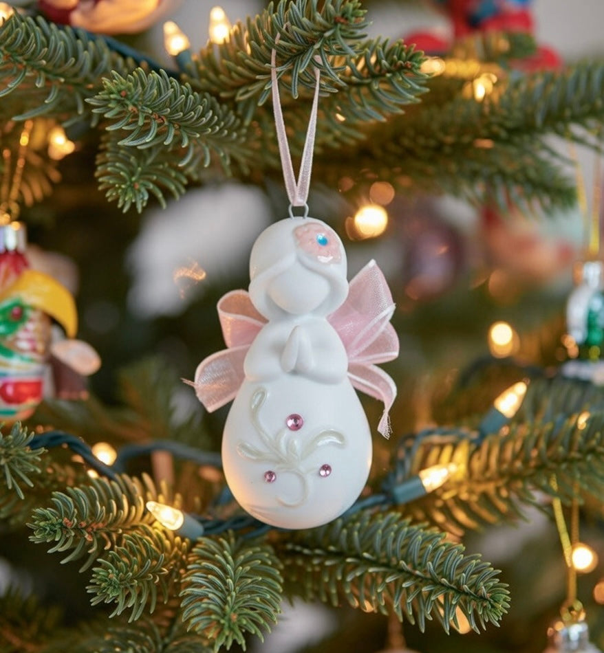 Ceramic Sweet Little Prayer Angel with Ribbon Wings Ornament, Home Décor, Religious Décor, Religious Gift, Church Décor, Baptism Gift