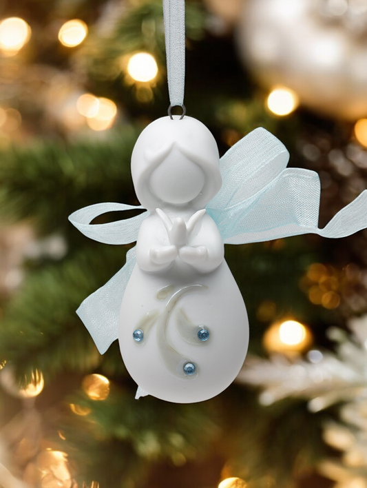 Ceramic Little Angel with Peace Dove Christmas Tree Ornament, Home Décor, Religious Décor, Religious Gift, Church Décor, Baptism Gift