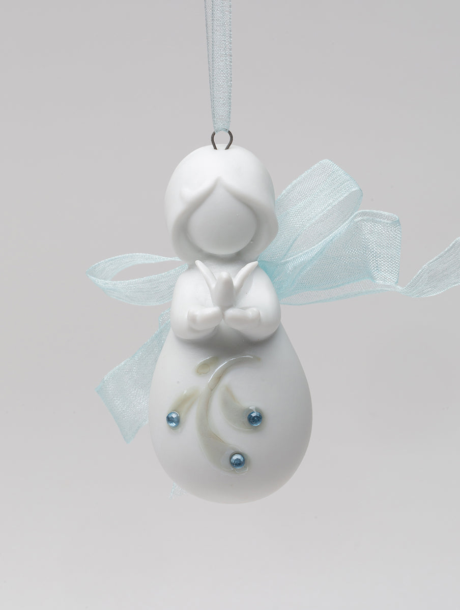 Ceramic Little Angel with Peace Dove Christmas Tree Ornament, Home Décor, Religious Décor, Religious Gift, Church Décor, Baptism Gift