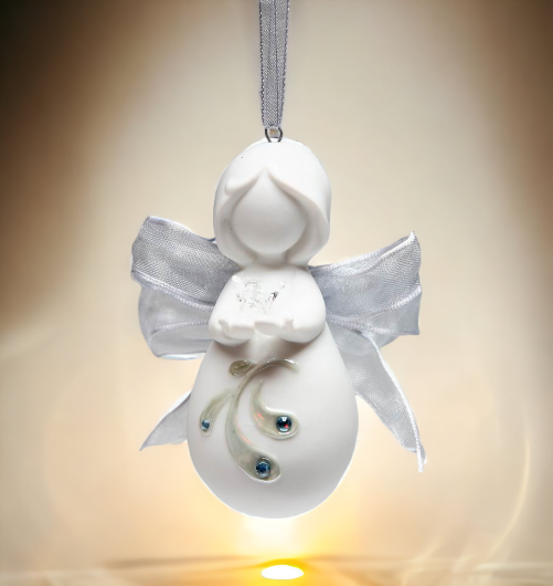 Ceramic Little Angel with Peace Dove Christmas Tree Ornament, Home Décor, Religious Décor, Religious Gift, Church Décor, Baptism Gift