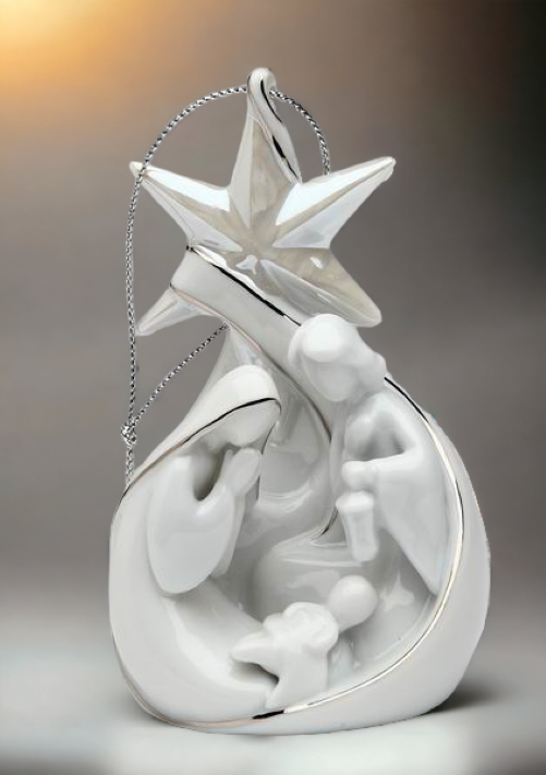 Ceramic Nativity Star With Holy Family Christmas Ornament, Home Décor, Religious Décor, Religious Gift, Church Décor, Baptism Gift