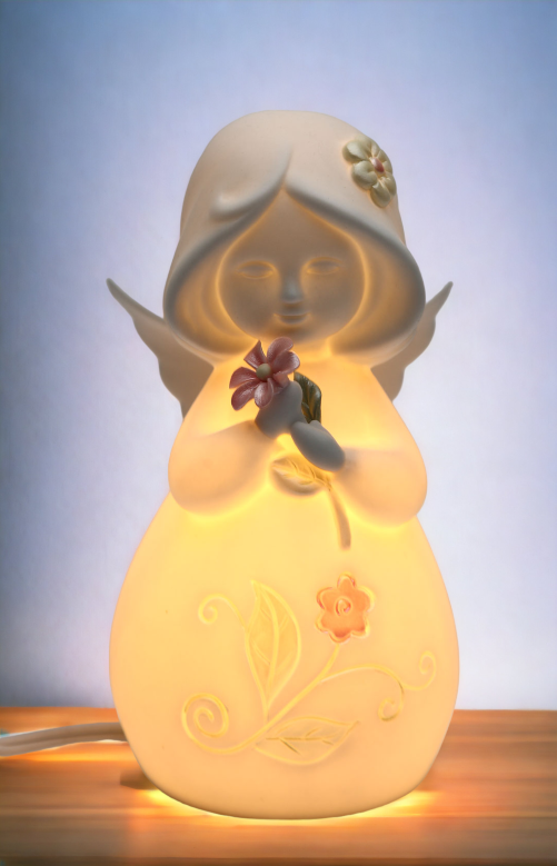 Ceramic Angel With Flower Nightlight, Home Décor, Religious Décor, Religious Gift, Church Décor, Baptism Gift