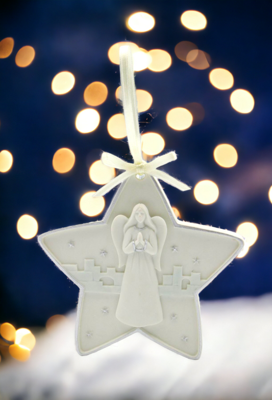 Ceramic North Star Angel Ornament, Home Décor, Religious Décor, Religious Gift, Church Décor, Baptism Gift, Christmas Decor