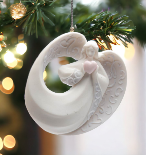 Ceramic Christmas Decor Angel Ornament With Heart, Home Décor, Religious Décor, Religious Gift, Church Décor, Baptism Gift