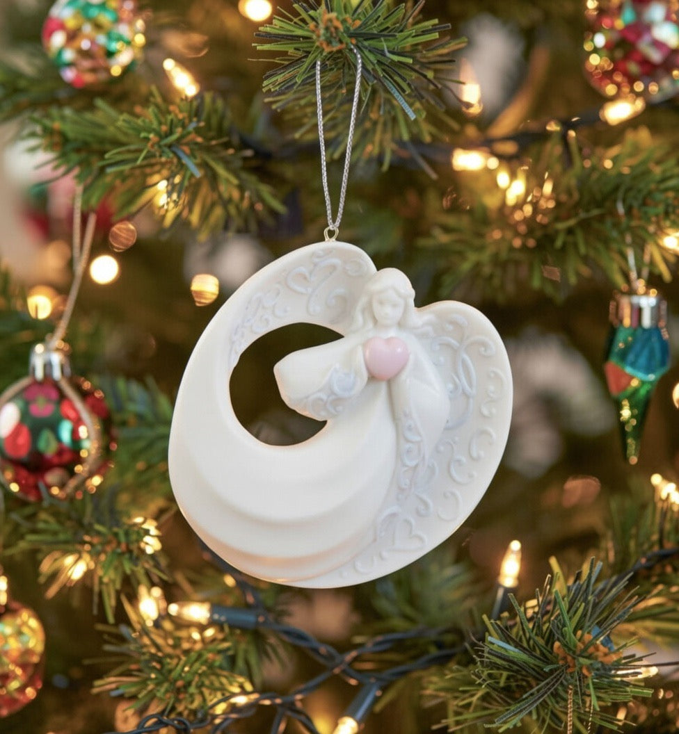 Ceramic Christmas Decor Angel Ornament With Heart, Home Décor, Religious Décor, Religious Gift, Church Décor, Baptism Gift
