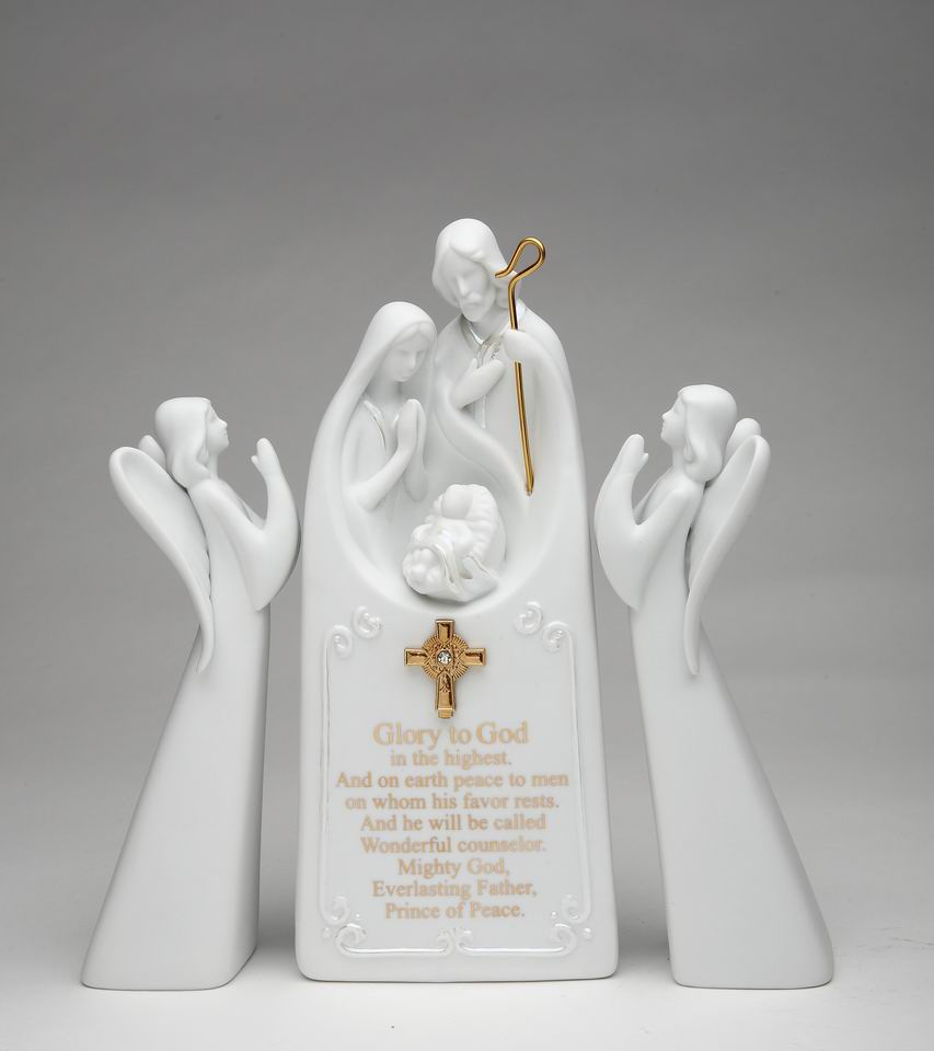 Ceramic 2 Angels With Holy Family Night Light-Glory to God, Home Décor, Religious Décor, Religious Gift, Church Décor, Baptism Gift