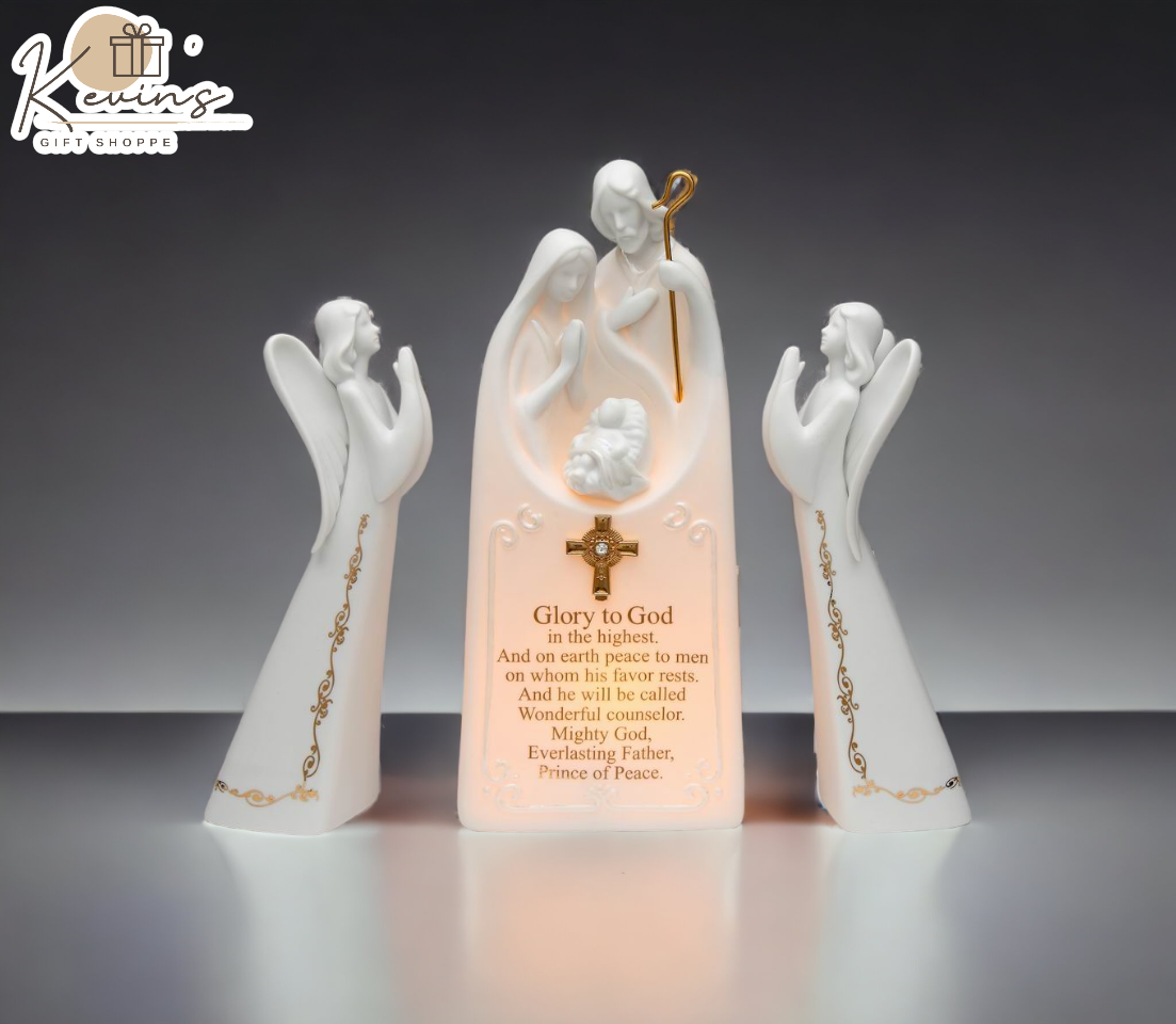 Ceramic 2 Angels With Holy Family Night Light-Glory to God, Home Décor, Religious Décor, Religious Gift, Church Décor, Baptism Gift