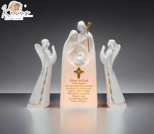 Ceramic 2 Angels With Holy Family Night Light-Glory to God, Home Décor, Religious Décor, Religious Gift, Church Décor, Baptism Gift