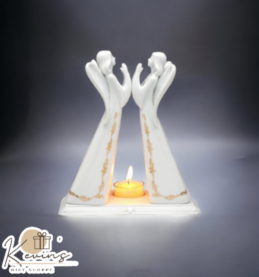 Ceramic 2 Angels Tea Lite Candle Holder, Home Décor, Religious Décor, Religious Gift, Church Décor, Baptism Gift