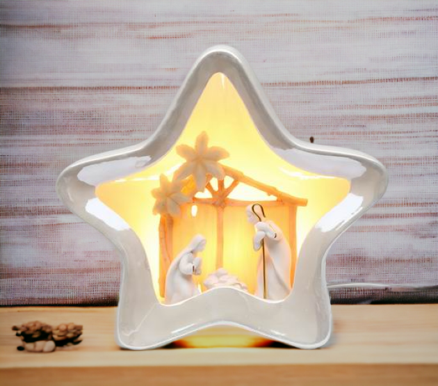 Ceramic Star Shape Nativity Night Light, Home Décor, Religious Décor, Religious Gift, Church Décor, Baptism Gift