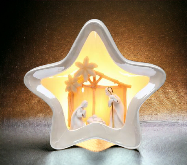 Ceramic Star Shape Nativity Night Light, Home Décor, Religious Décor, Religious Gift, Church Décor, Baptism Gift