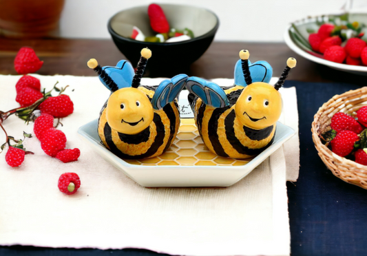 Let it Bee: Hand Painted Ceramic Bumblebees Salt & Pepper With Plate ( Set Of 3 ), Home Décor, Gift for Her, Gift for Mom, Kitchen Décor