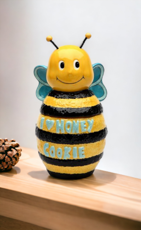 Hand Painted Ceramic Bumblebee Cookie Jar, Home Décor, Gift for Her, Gift for Mom, Kitchen Décor, Cafe Decor