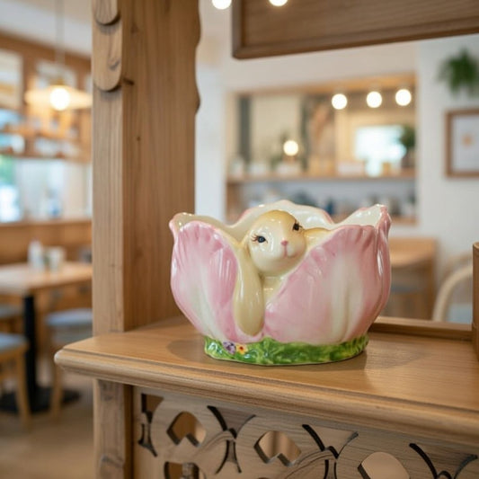 Ceramic Easter Bunny Rabbit in Flower Candy Bowl, Home Décor, Gift for Her, Gift for Mom, Kitchen Décor, Spring Décor