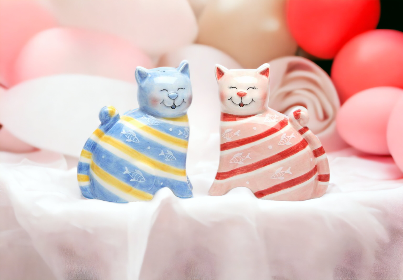 Ceramic Striped Cats Salt & Pepper Shakers, Home Décor, Gift for Her, Gift for Mom, Kitchen Décor, Cat Lovers Gift, Pet Loss Gift