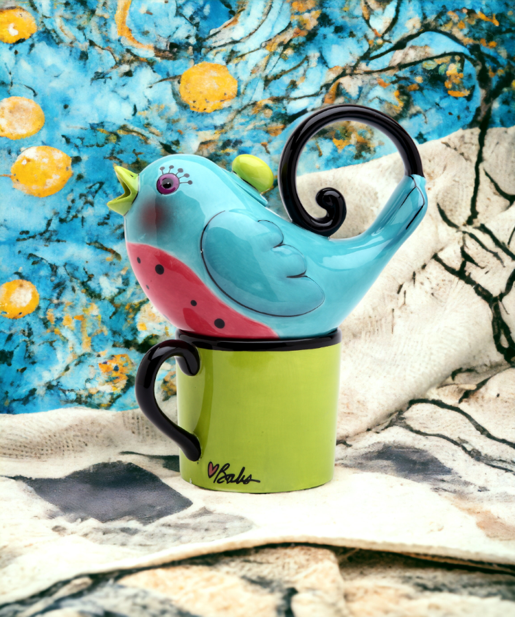 Ceramic Blue Bird Tea For One, Gift for Her, Gift for Mom, Birdwatcher, Kitchen Décor, Tea Party Décor, Café Décor, Spring Kitchen Decor