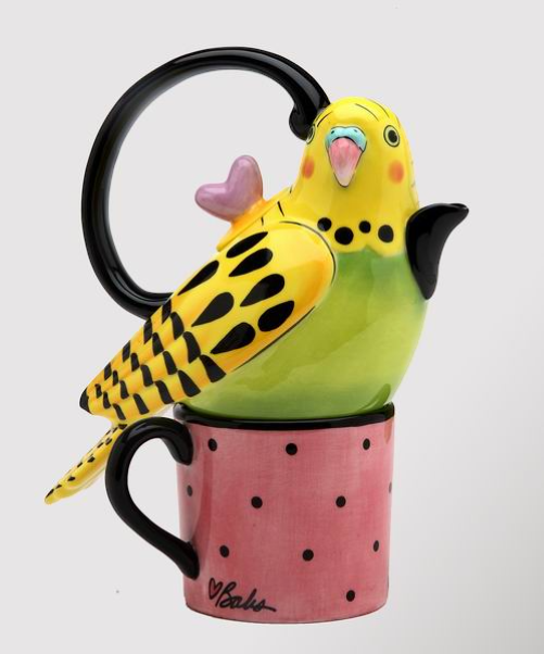 Ceramic Yellow Parakeet Bird Tea For One, Gift for Her, Gift for Mom, Kitchen Décor, Tea Party Décor, Café Décor, Birdwatcher Gift