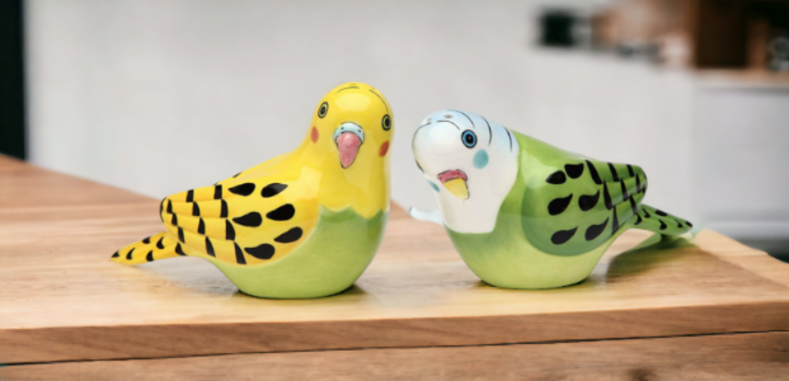 Ceramic Yellow And Green Parakeet Birds Salt & Pepper Shakers, Home Décor, Gift for Her, Gift for Mom, Kitchen Décor, Birdwatcher Gift