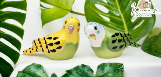 Ceramic Yellow And Green Parakeet Birds Salt & Pepper Shakers, Home Décor, Gift for Her, Gift for Mom, Kitchen Décor, Birdwatcher Gift