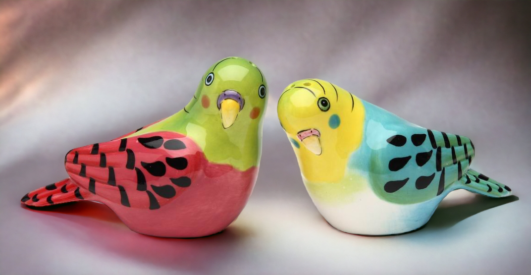 Ceramic Pink And Blue Parakeet Salt & Pepper Shakers, Home Décor, Gift for Her, Gift for Mom, Kitchen Décor, Birdwatcher Gift