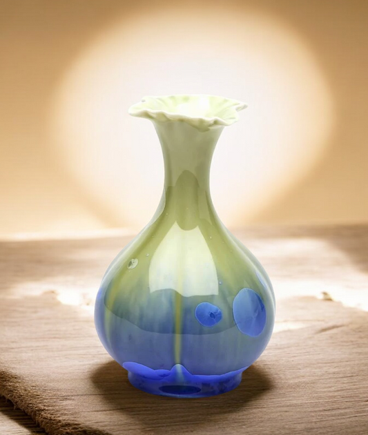 Porcelain Crystallized Glaze Blue and Green Flower Vase, Home Decor, Gift for Her, Asian Decor