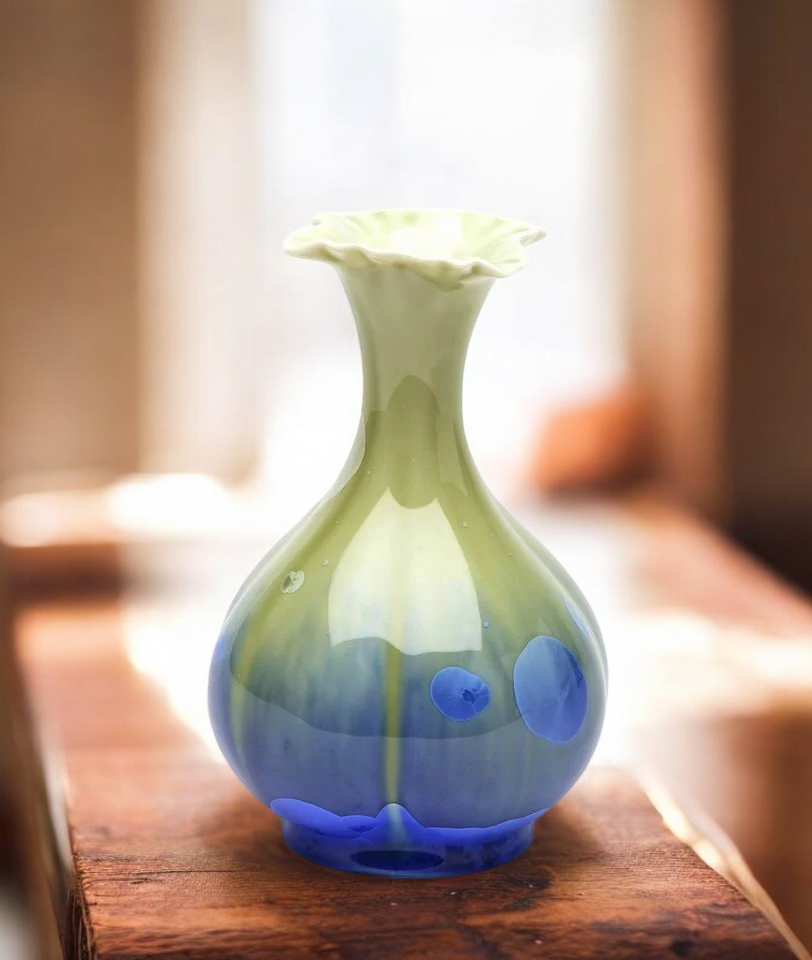 Porcelain Crystallized Glaze Blue and Green Flower Vase, Home Decor, Gift for Her, Asian Decor