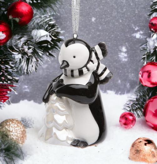 Hand Painted Ceramic Penguin With Christmas Tree Ornament, Home Décor, Gift for Her, Gift for Mom, Kitchen Décor, Christmas Décor