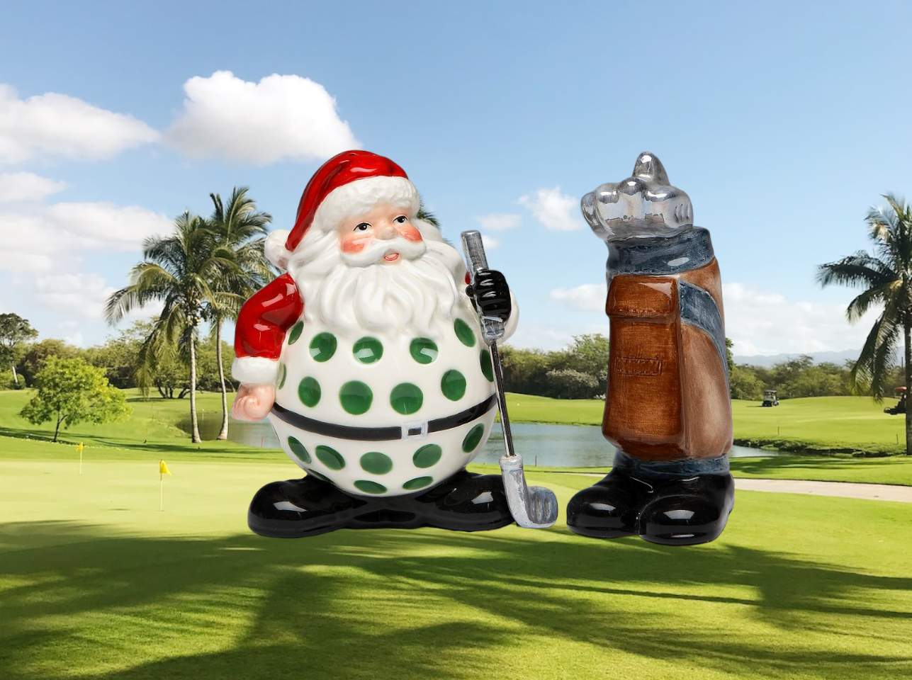 Ceramic Christmas Golf Santa Salt & Pepper Shakers, Home Décor, Gift for Her, Gift for Mom, Kitchen Décor, Christmas Décor