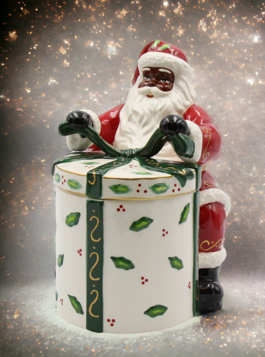 Ceramic African American Santa With Gift Cookie Jar, Home Décor, Gift for Her, Gift for Mom, Kitchen Décor, Christmas Décor