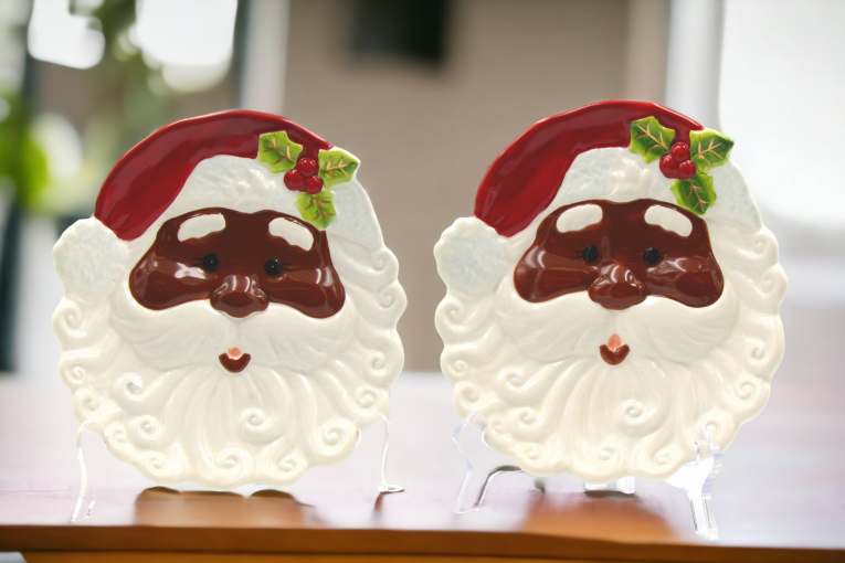 Ceramic African American Set Of 2 Santa Plates, Home Décor, Gift for Her, Gift for Mom, Kitchen Décor, Christmas Décor