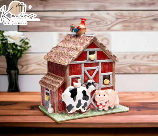Ceramic Barn House with Farm Animals Cookie Jar, Home Décor, Gift for Her, Gift for Mom, Kitchen Décor, Farmhouse Décor, Fall Decor