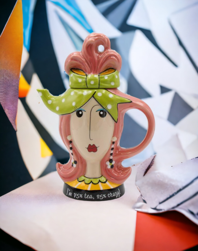 Ceramic Pink Hair Lady Teapot, Gift for Her, Gift for Mom, Kitchen Décor, Tea Party Décor, Café Décor