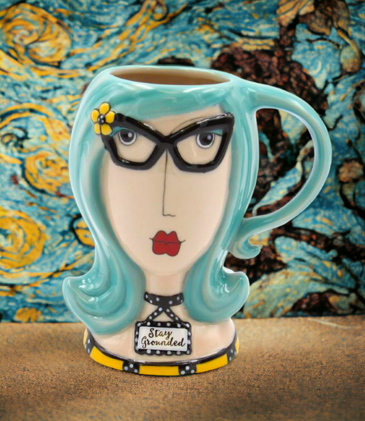 Ceramic Blue Hair Lady Cup, Home Décor, Gift for Her, Mom, Friend, or Coworker, Kitchen Décor