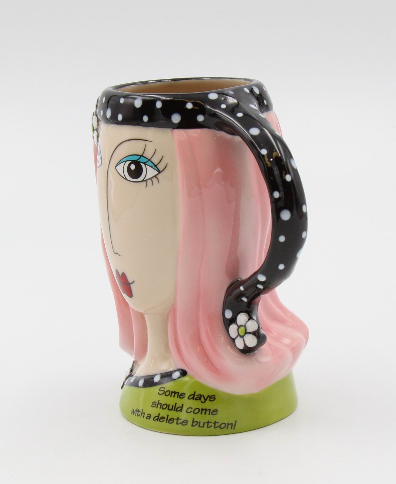 Ceramic Pink Hair Lady Cup, Home Décor, Gift for Her, Mom, Friend, or Coworker, Kitchen Décor