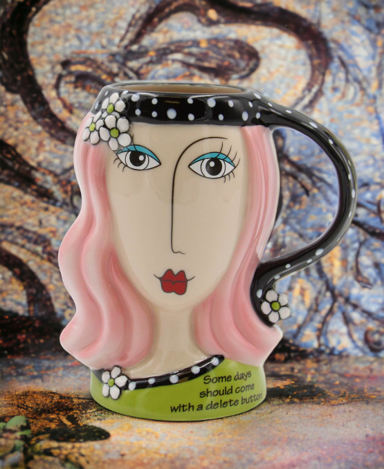 Ceramic Pink Hair Lady Cup, Home Décor, Gift for Her, Mom, Friend, or Coworker, Kitchen Décor