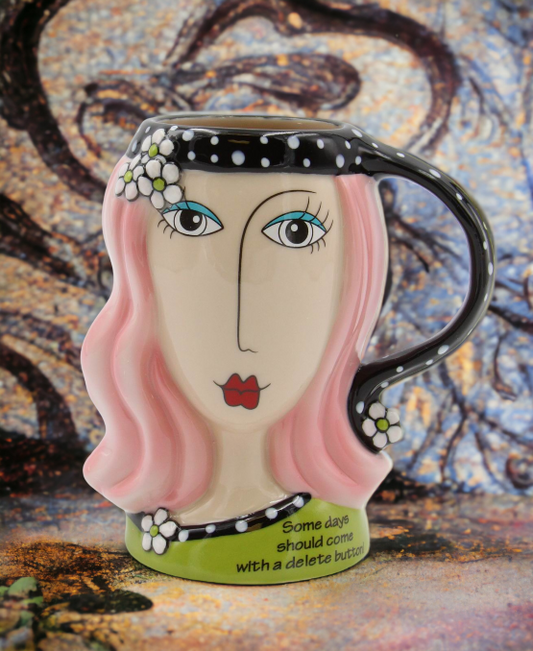 Ceramic Pink Hair Lady Cup, Home Décor, Gift for Her, Mom, Friend, or Coworker, Kitchen Décor